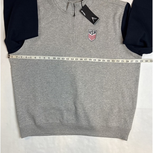 Antigua USA Soccer Mens Pullover Quarter Zip Fleece Sweater Gray Navy Size 2XL - Picture 4 of 7